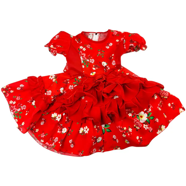 Vestido Huasita 12/18 Meses Floreado Rojo 1