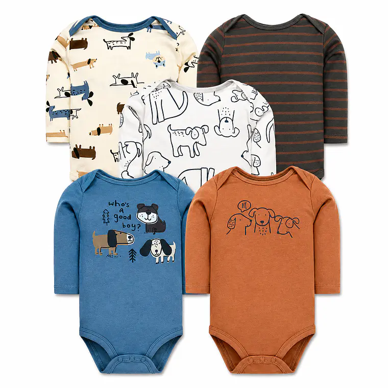 Set 5 Bodys Manga Larga 12/18 Meses Cachorritos 1