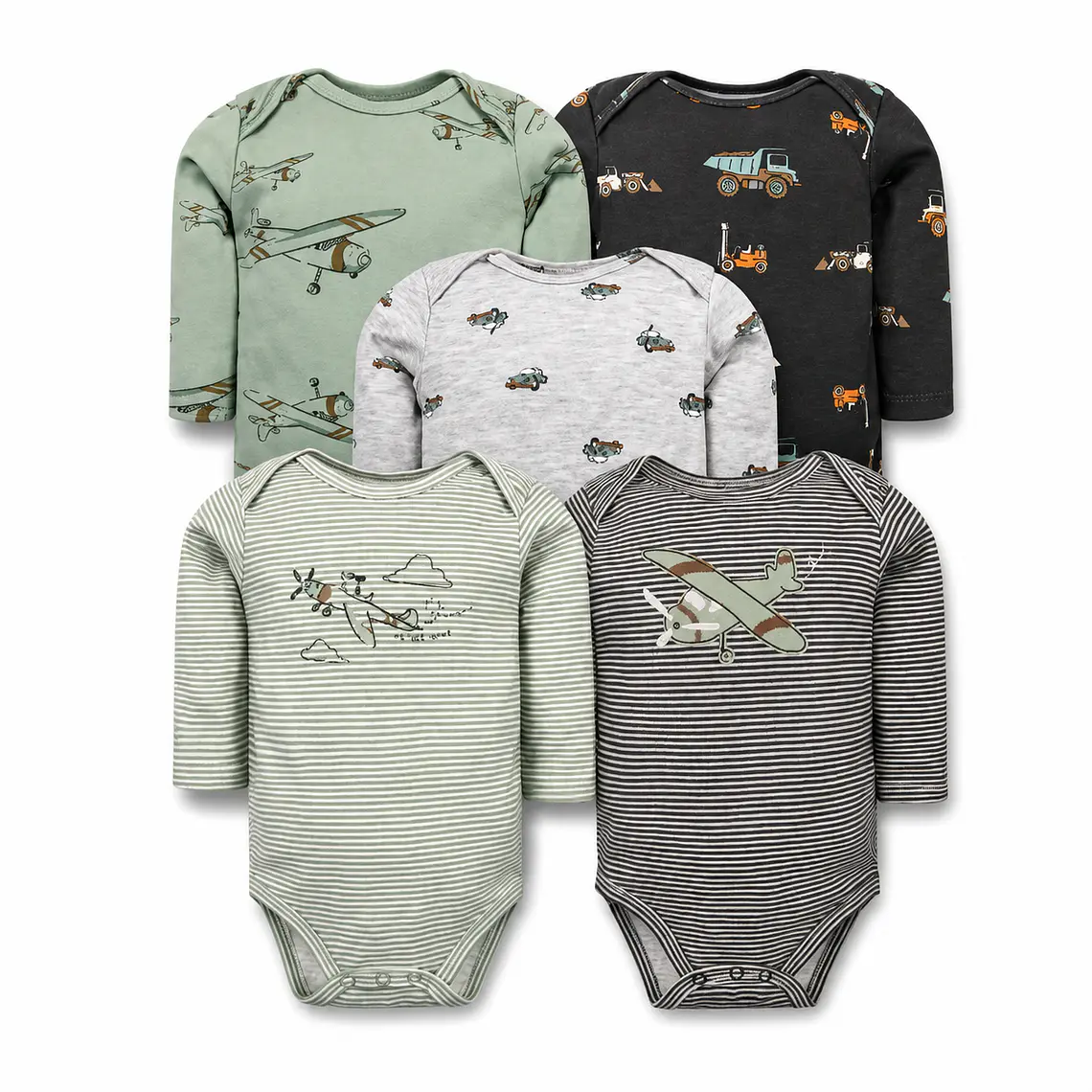 Set 5 Bodys Manga Larga 9/12 Meses Avión 1
