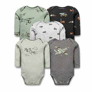 Set 5 Bodys Manga Larga 9/12 Meses Avión