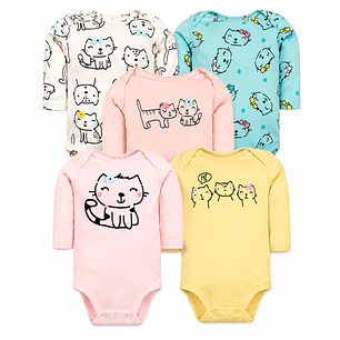 Set 5 Bodys Manga Larga 0/3 Meses Gatita