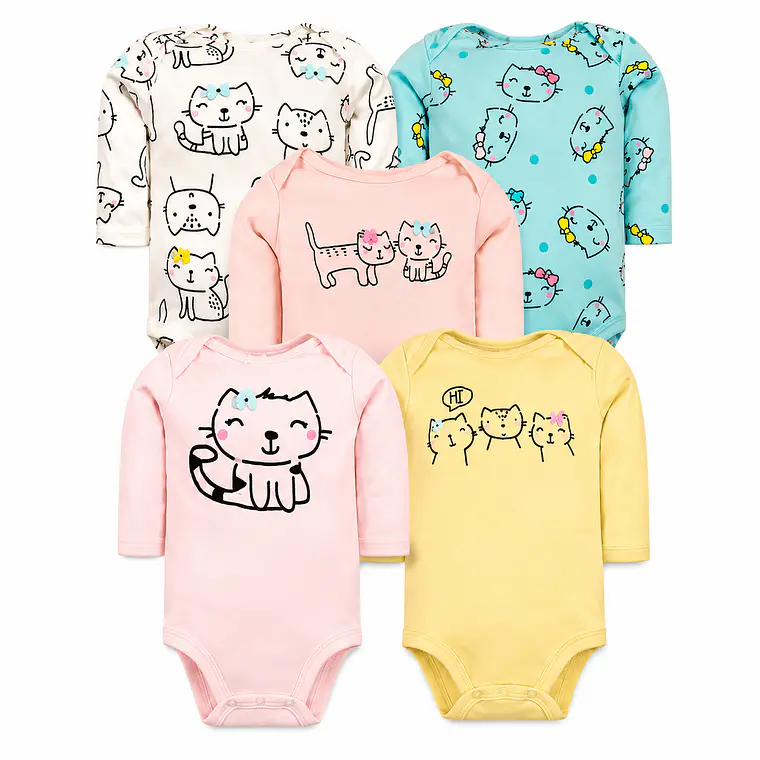 Set 5 Bodys Manga Larga 0/3 Meses Gatita 1