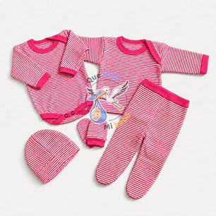 Ajuar 5 Piezas Liso Talla 0/3 Meses Fucsia Rayado