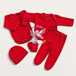 Ajuar 5 Piezas Liso Talla 0/3 Meses Rojo