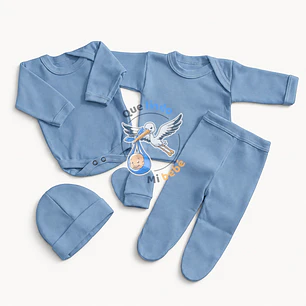 Ajuar 5 Piezas Liso Talla 0/3 Meses Celeste
