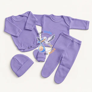 Ajuar 5 Piezas Liso Talla 0/3 Meses Lila
