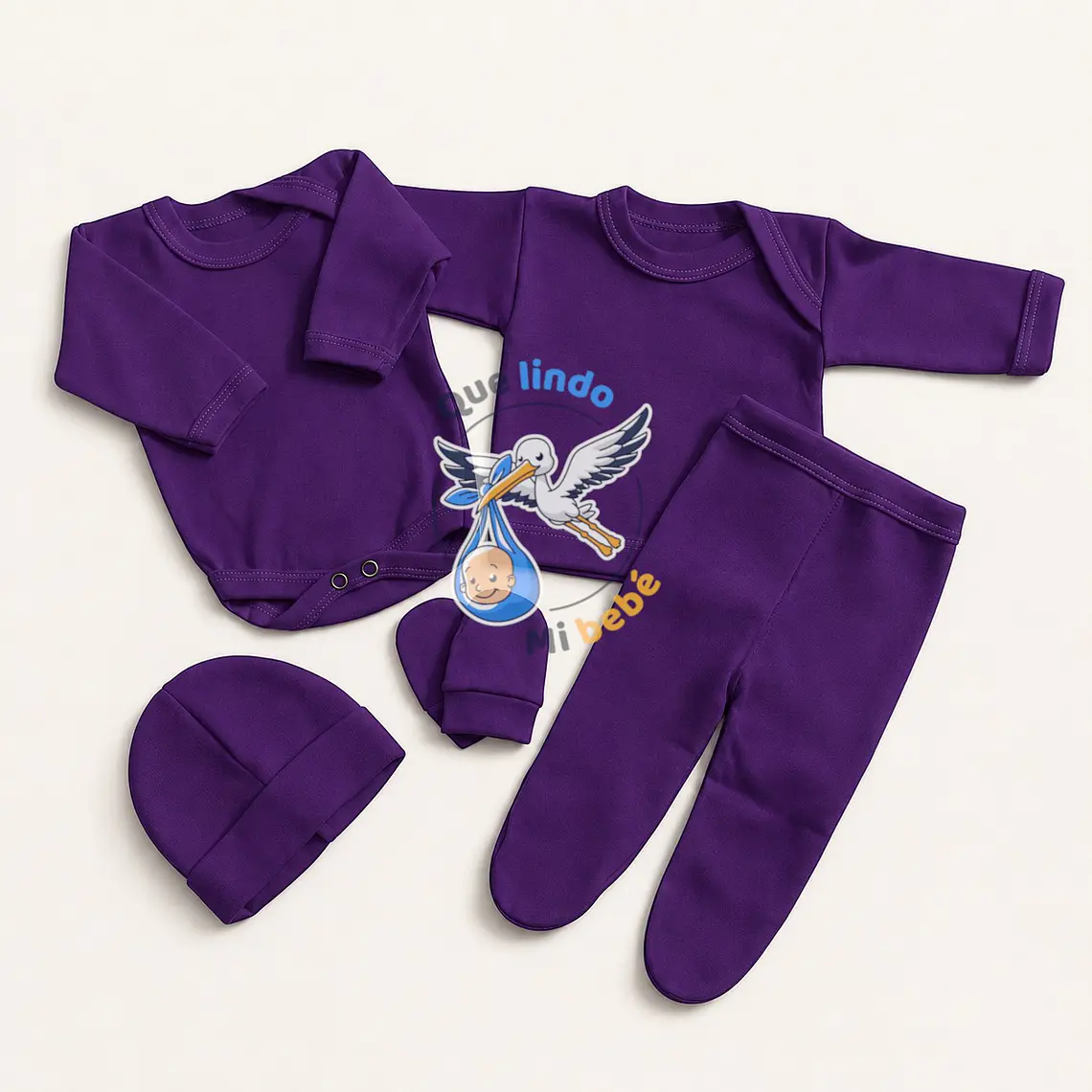 Ajuar 5 Piezas Liso Talla 0/3 Meses Morado  1