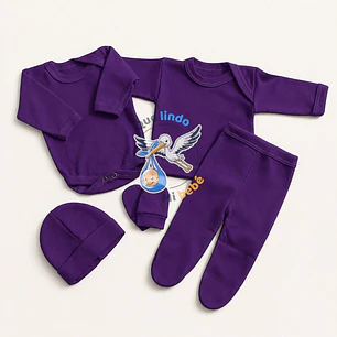 Ajuar 5 Piezas Liso Talla 0/3 Meses Morado 