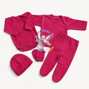 Ajuar 5 Piezas Liso Talla 0/3 Meses Fucsia