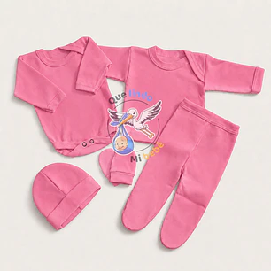 Ajuar 5 Piezas Liso Talla 0/3 Meses Rosado 