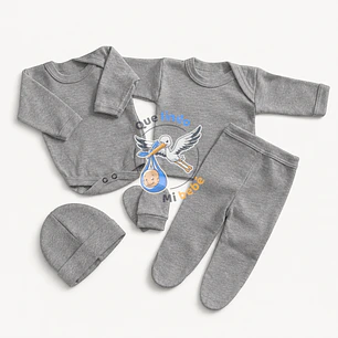 Ajuar 5 Piezas Liso Talla 0/3 Meses Gris 