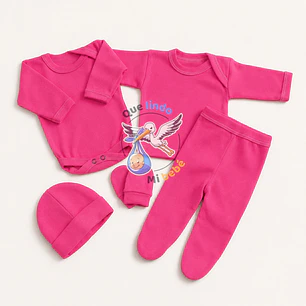 Ajuar 5 Piezas Liso Talla 0/3 Meses Chicle 