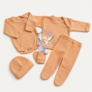 Ajuar 5 Piezas Liso Talla 0/3 Meses Damasco  