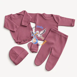 Ajuar 5 Piezas Liso Talla 0/3 Meses Palo Rosa 