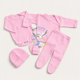 Ajuar 5 Piezas Liso Talla 0/3 Meses Rosado Claro