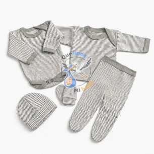 Ajuar 5 Piezas Liso Talla 0/3 Meses Gris Rayado