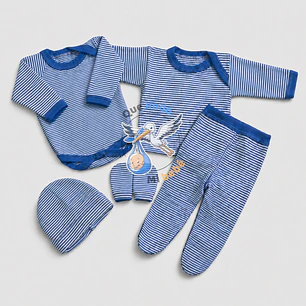 Ajuar 5 Piezas Liso Talla 0/3 Meses Azul Rayado 