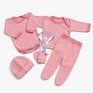 Ajuar 5 Piezas Liso Talla 0/3 Meses Palo Rosa Rayado 