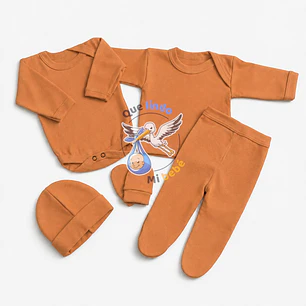 Ajuar 5 Piezas Liso Talla 0/3 Meses Cafe