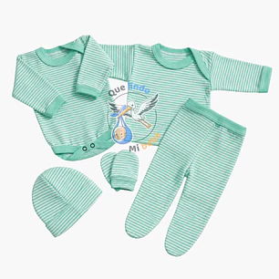 Ajuar 5 Piezas Liso Talla 0/3 Meses Verde Agua Rayado