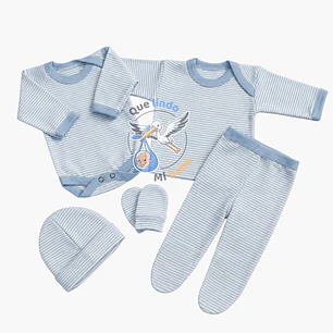 Ajuar 5 Piezas Liso Talla 0/3 Meses Celeste Rayado
