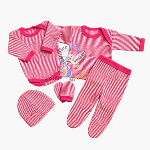 Ajuar 5 Piezas Liso Talla 0/3 Meses Fucsia Rayado