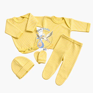 Ajuar 5 Piezas Liso Talla 0/3 Meses Amarillo Rayado