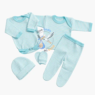 Ajuar 5 Piezas Liso Talla 0/3 Meses Calipso Claro Rayado 