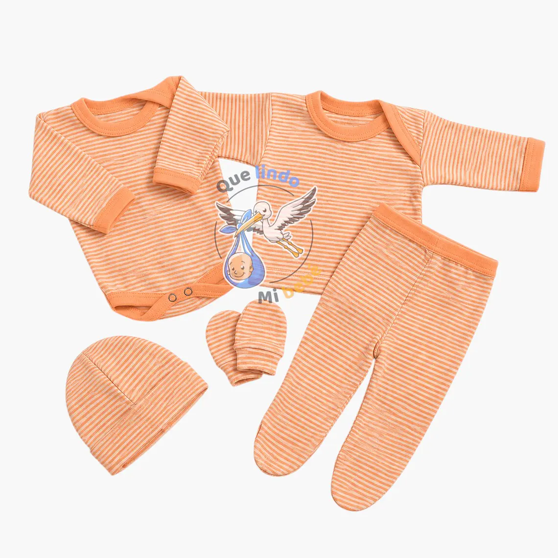 Ajuar 5 Piezas Liso Talla 0/3 Meses Damasco Rayado 1