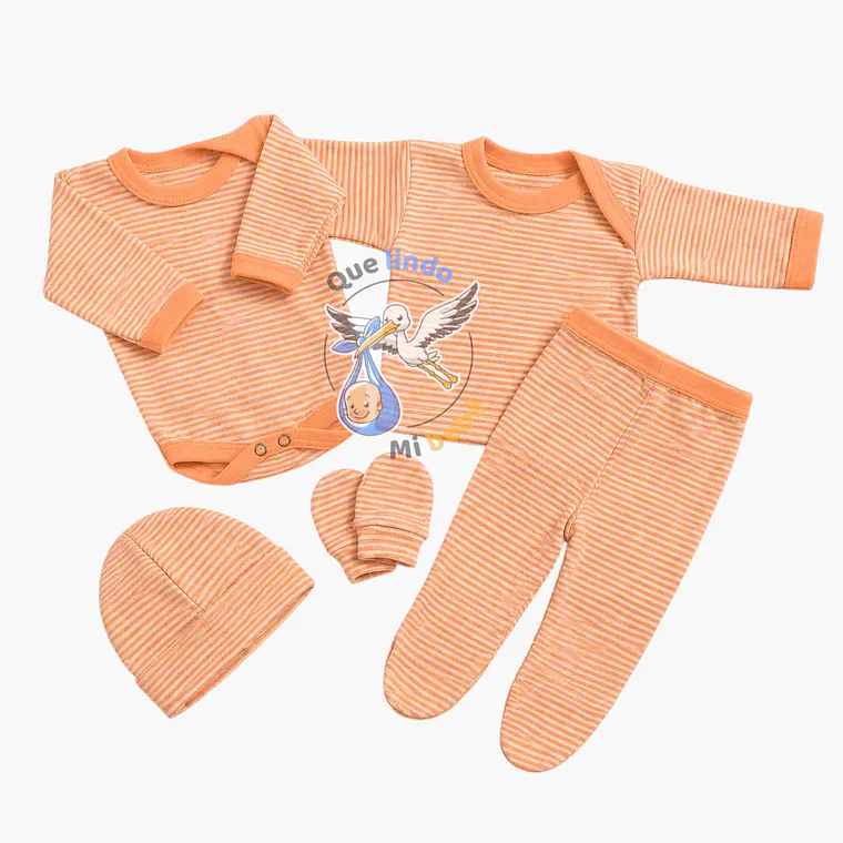 Ajuar 5 Piezas Liso Talla 0/3 Meses Damasco Rayado 1