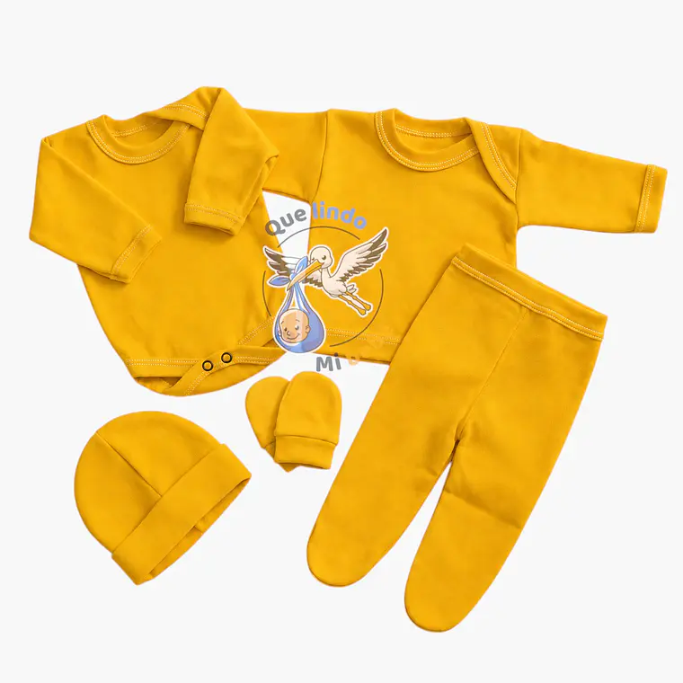 Ajuar 5 Piezas Liso Talla 0/3 Meses Amarillo Yema 1
