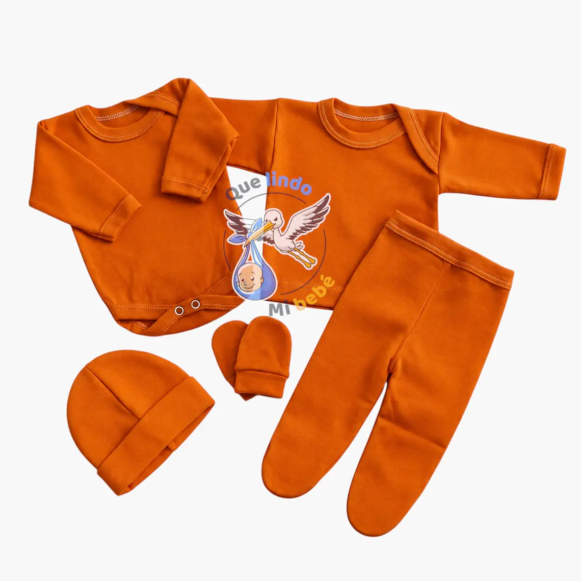 Ajuar 5 Piezas Liso Talla 0/3 Meses Naranjo 1