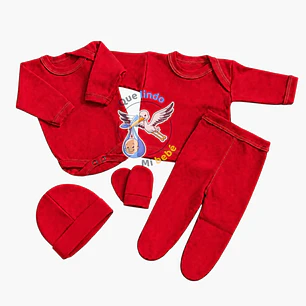 Ajuar 5 Piezas Liso Talla 0/3 Meses Rojo