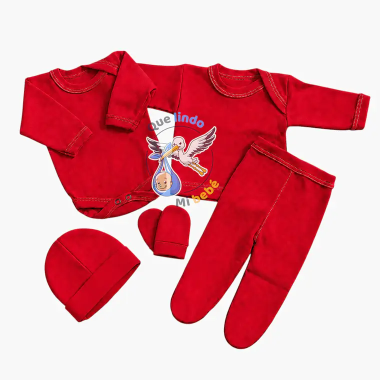 Ajuar 5 Piezas Liso Talla 0/3 Meses Rojo 1
