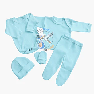 Ajuar 5 Piezas Liso Talla 0/3 Meses Calipso Claro