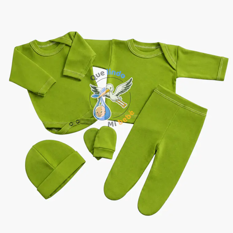 Ajuar 5 Piezas Liso Talla 0/3 Meses Verde Pistacho 1