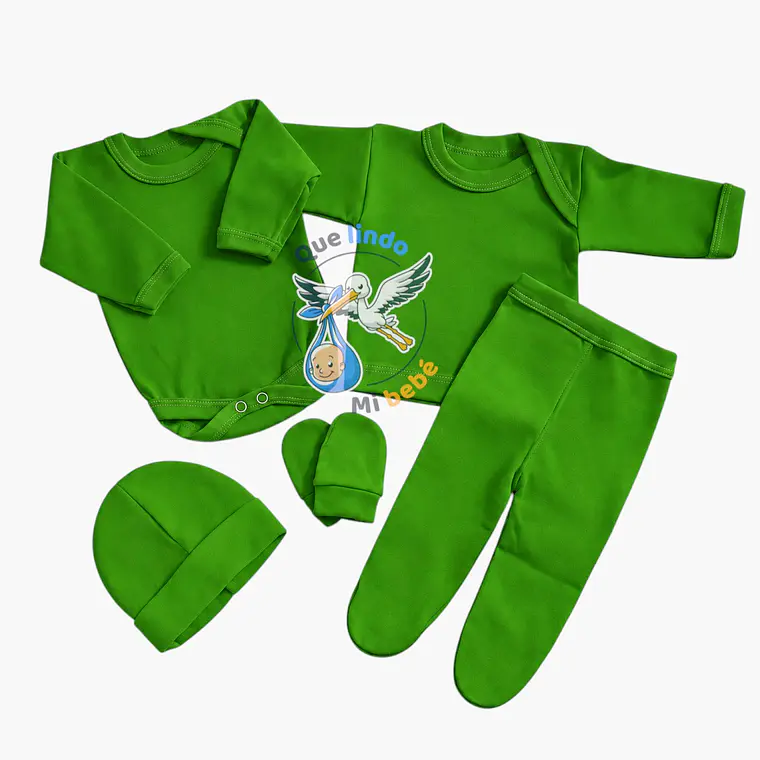 Ajuar 5 Piezas Liso Talla 0/3 Meses Verde 1