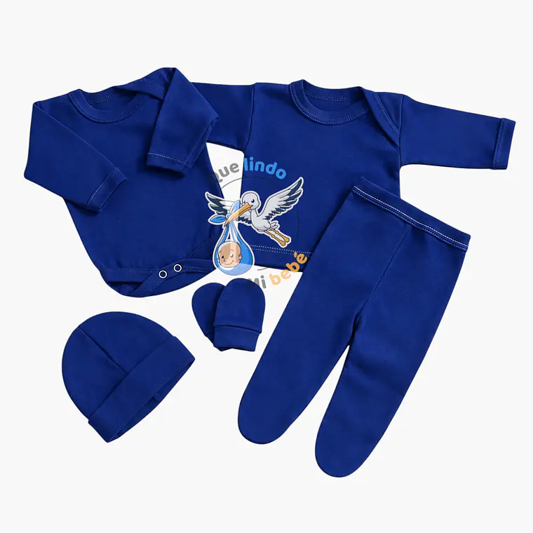 Ajuar 5 Piezas Liso Talla 0/3 Meses Azul Rey 1