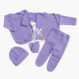 Ajuar 5 Piezas Liso Talla 0/3 Meses Lila