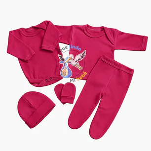 Ajuar 5 Piezas Liso Talla 0/3 Meses Fucsia