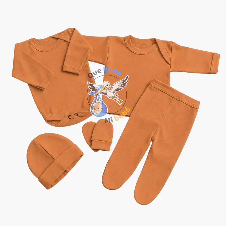 Ajuar 5 Piezas Liso Talla 0/3 Meses Cafe 1