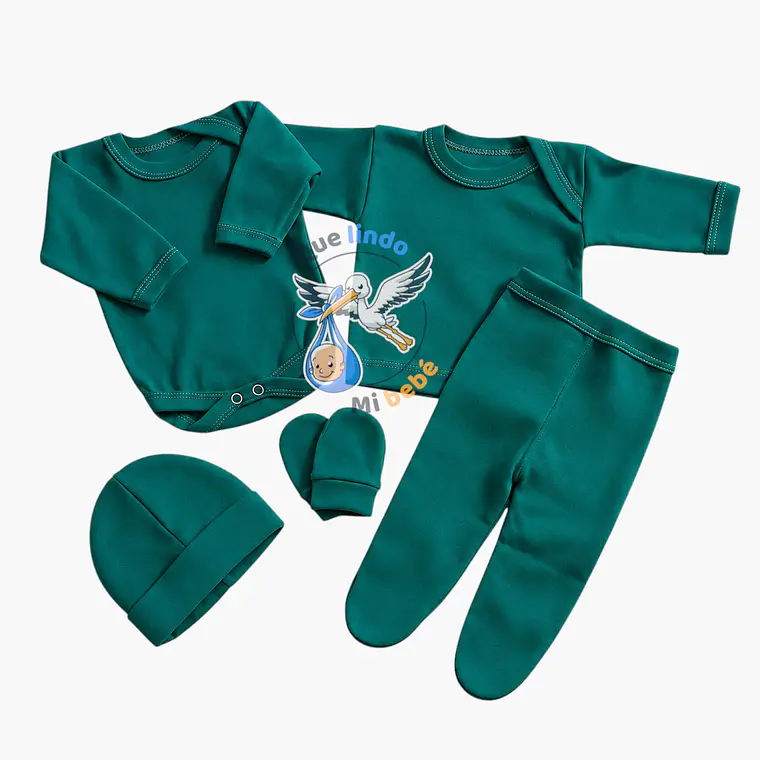 Ajuar 5 Piezas Liso Talla 0/3 Meses Verde Jade  1