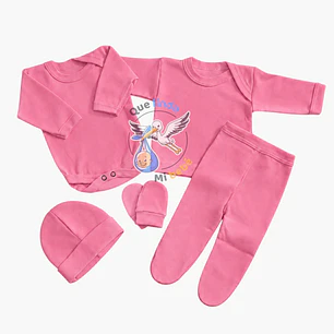 Ajuar 5 Piezas Liso Talla 0/3 Meses Rosado 