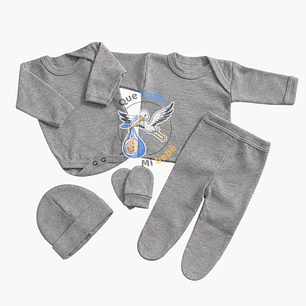 Ajuar 5 Piezas Liso Talla 0/3 Meses Gris 