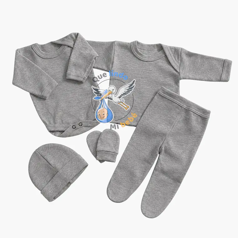 Ajuar 5 Piezas Liso Talla 0/3 Meses Gris  1