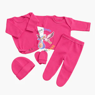Ajuar 5 Piezas Liso Talla 0/3 Meses Chicle 