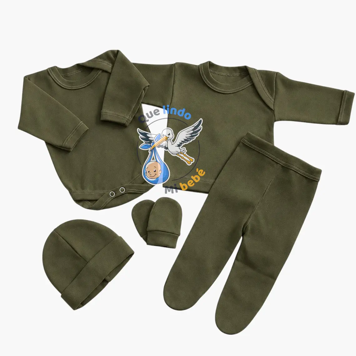 Ajuar 5 Piezas Liso Talla 0/3 Meses Militar  1