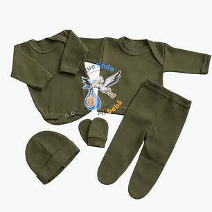 Ajuar 5 Piezas Liso Talla 0/3 Meses Militar 