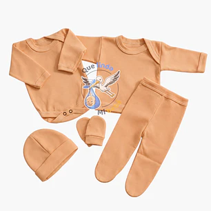 Ajuar 5 Piezas Liso Talla 0/3 Meses Damasco  