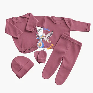 Ajuar 5 Piezas Liso Talla 0/3 Meses Palo Rosa 